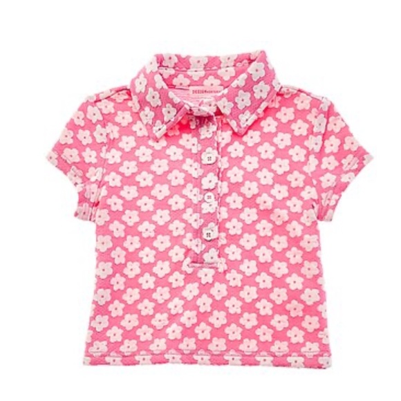 Design History NWT Sz S Girls' Pink & White Floral Polo Shirt - Picture 1 of 3